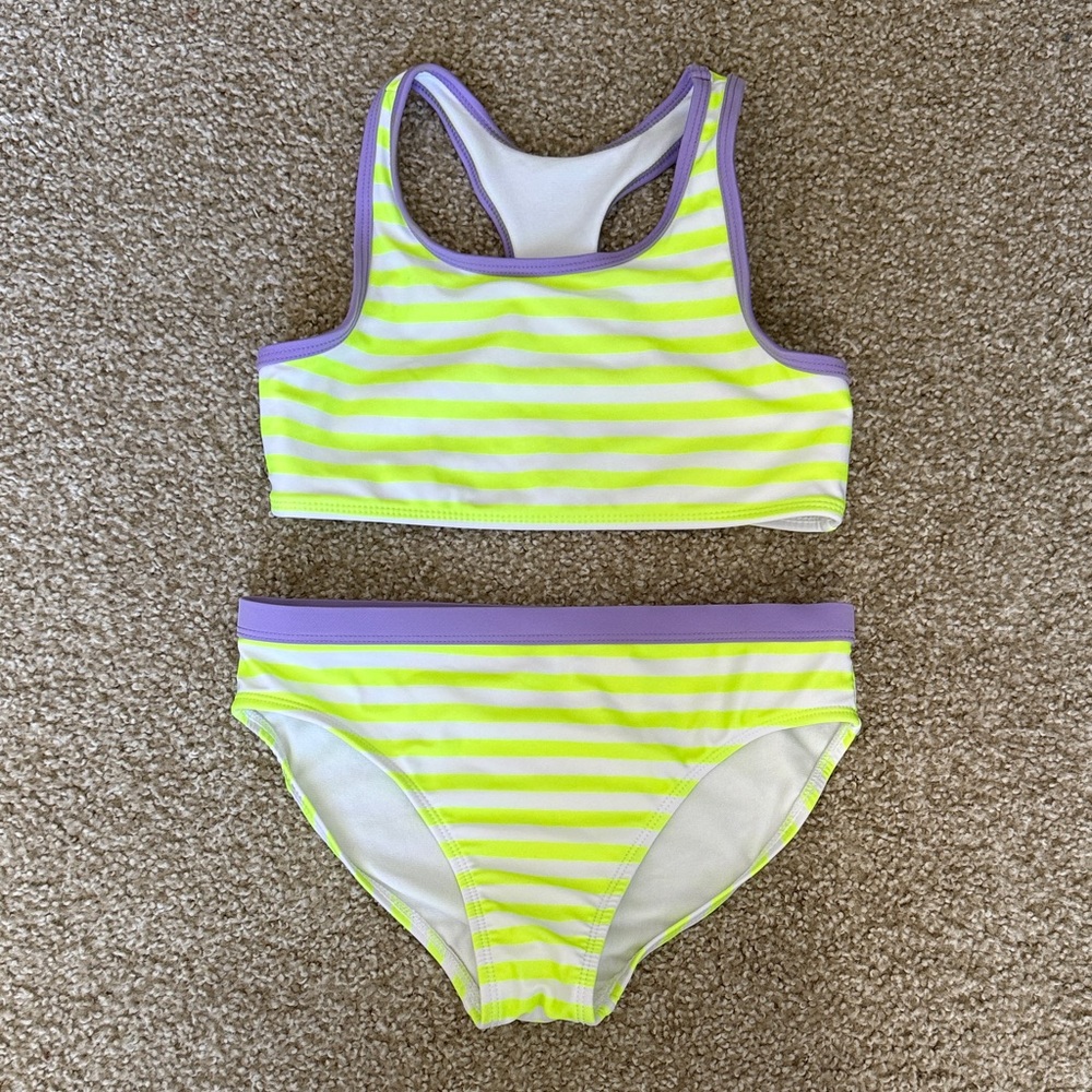 Wonder Nation Neon Striped Bikini - Lime and Lavender